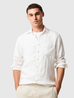 RODD & GUNN 100% European Coromandel Sports Fit Long Sleeve Shirt in Snow Sz M